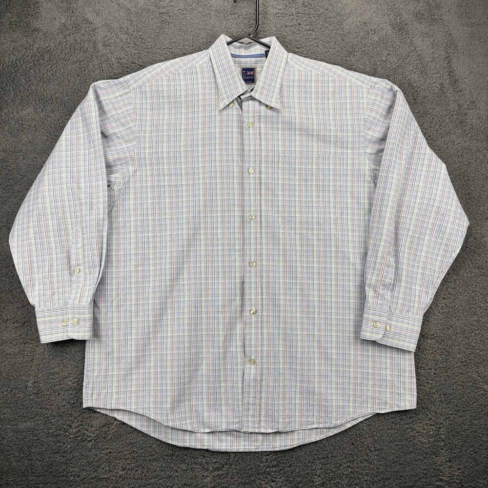 T Harris London‎ Shirt Men XXL Cotton Plaid Pocket Button Down